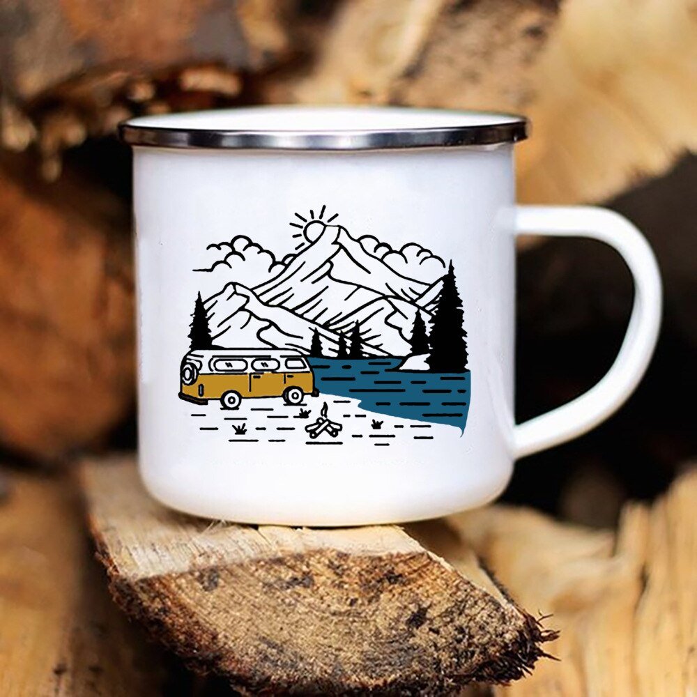 Adventure Campfire Printed Camper Mugs Enamel Mug - Casatrail.com