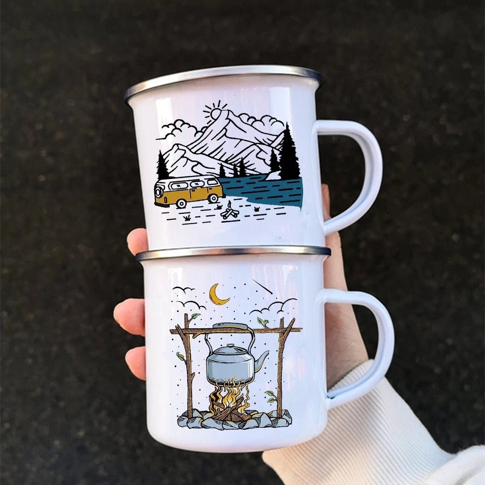 Adventure Campfire Printed Camper Mugs Enamel Mug - Casatrail.com