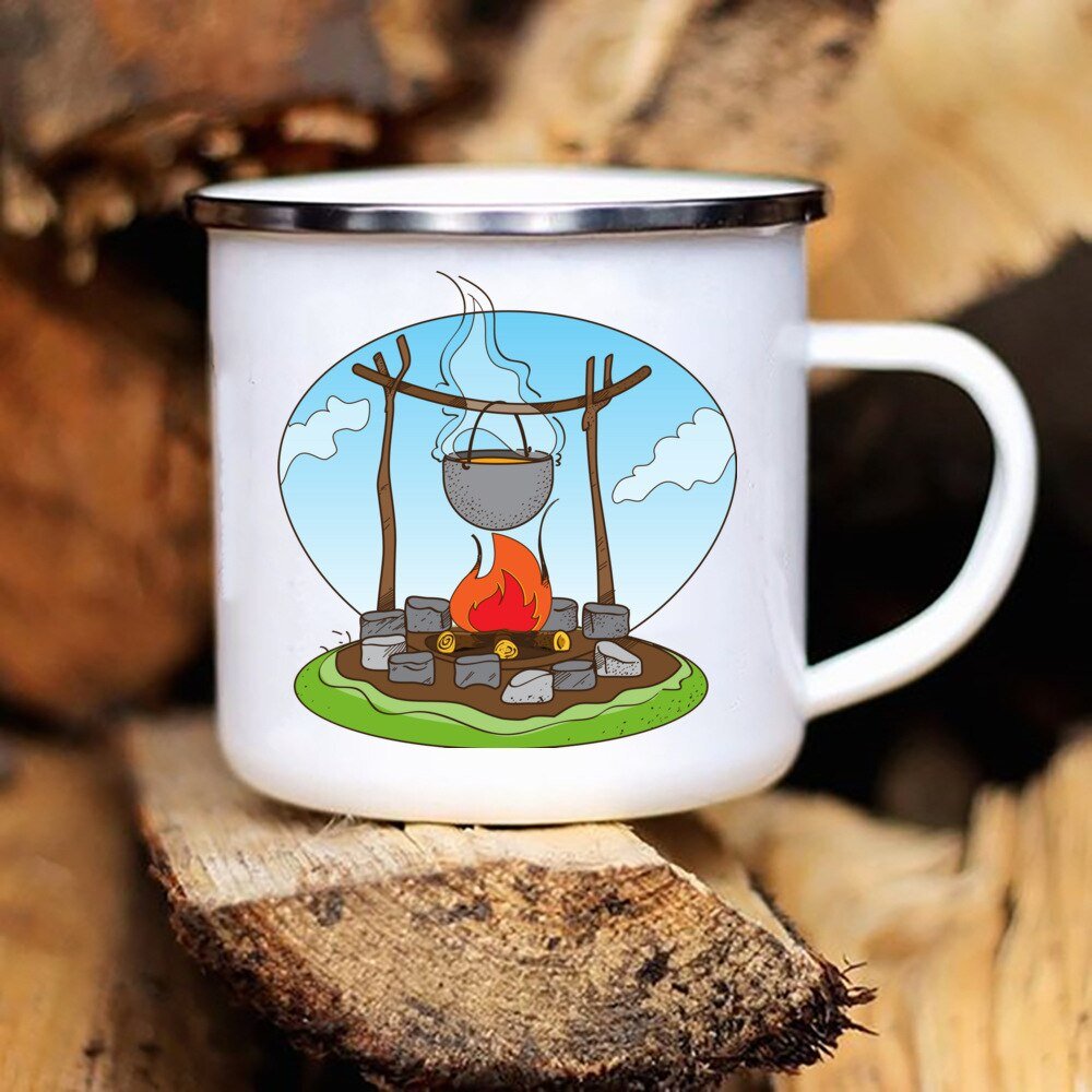 Adventure Campfire Printed Camper Mugs Enamel Mug - Casatrail.com