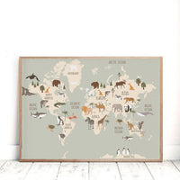 Thumbnail for Animal World Map Nursery Canvas Cute Cartoon Decor - Casatrail.com