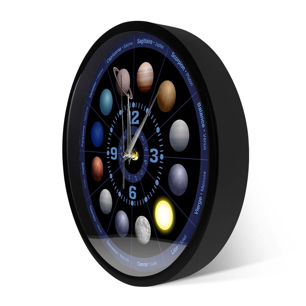 Astrology Outer Space Metal Frame Wall Clock Solar System Kids Room Decor - Casatrail.com