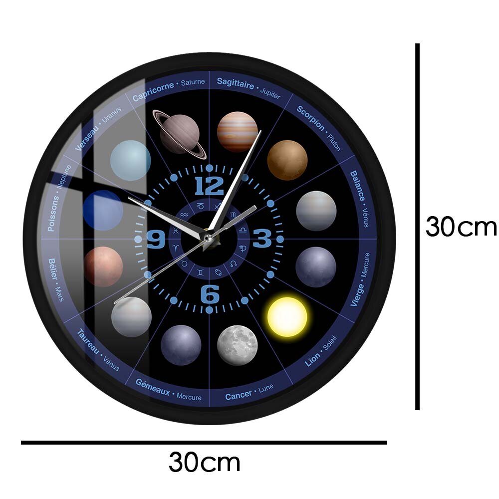 Astrology Outer Space Metal Frame Wall Clock Solar System Kids Room Decor - Casatrail.com