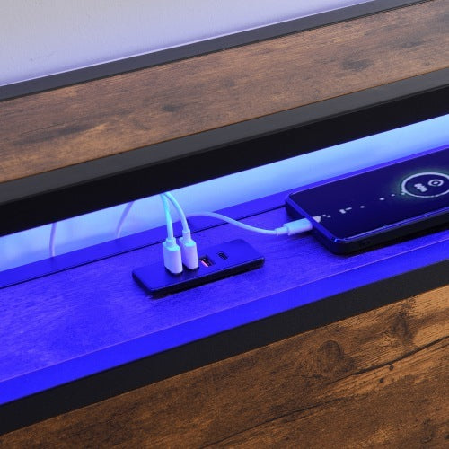 Queen Size Bed Frame With Storage Headboard And 2 Drawers & LED Lights Bed With Charging Station