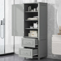 Thumbnail for Tall Freestanding Storage Cabinet With Two Drawers And Adjustable Shelf