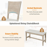 Thumbnail for 6-Piece Wood Half Round Dining Table Set With Long Bench & 4 Chairs