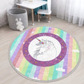 Rainbow Unicorn Patterned Kids Room Round Rug,
