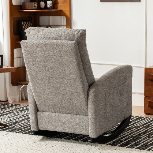 Accent Rocking Chair With Footrest & High Back Rubber Wood Rocking Legs