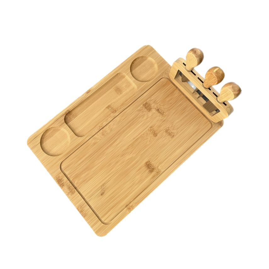 Bamboo Cheese Board Set with Stainless Steel Knives - Casatrail.com