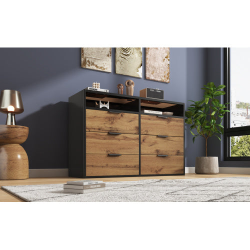 Sideboard Cabinet Dresser With 6 Drawers And 2 Open Shelves