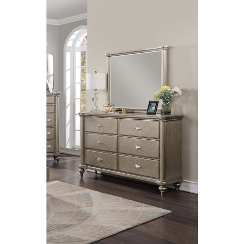 Luxury Antique Silver Champagne Finish Dresser W Mirror