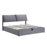 Thumbnail for Upholstered King Size Hydraulic Bed with Three Drawers, Bed Box For Storage & Slatted Frame With Headboard, Without Mattress