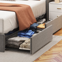 Thumbnail for Queen Size Bed Frame With LED, Storage Drawers, Wings Headboard