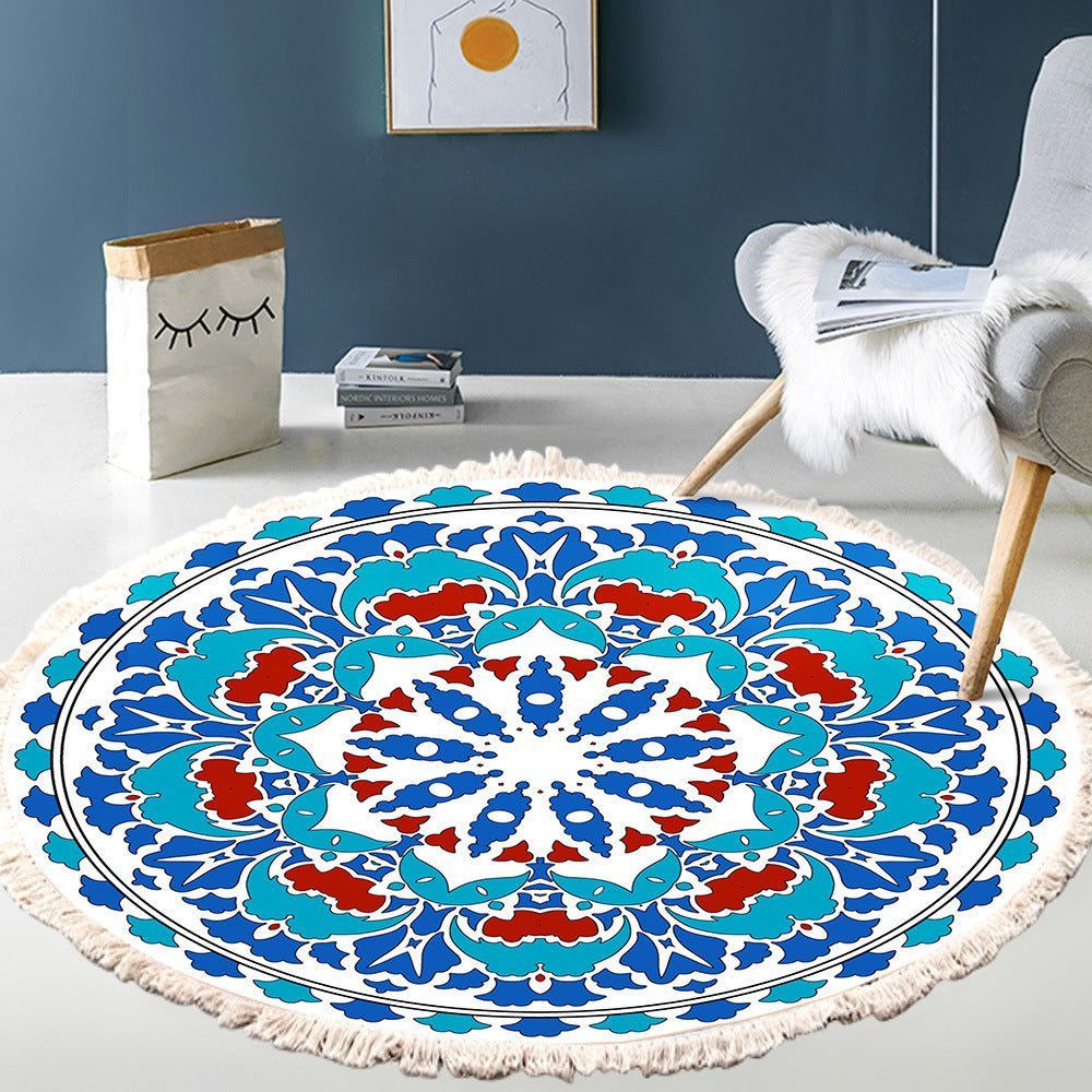 Bedside Mat - Fringe Print Round Rug - Casatrail.com