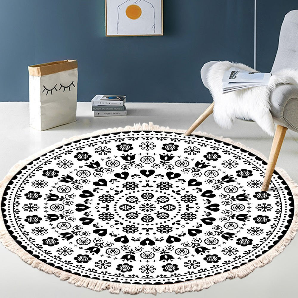 Bedside Mat - Fringe Print Round Rug - Casatrail.com