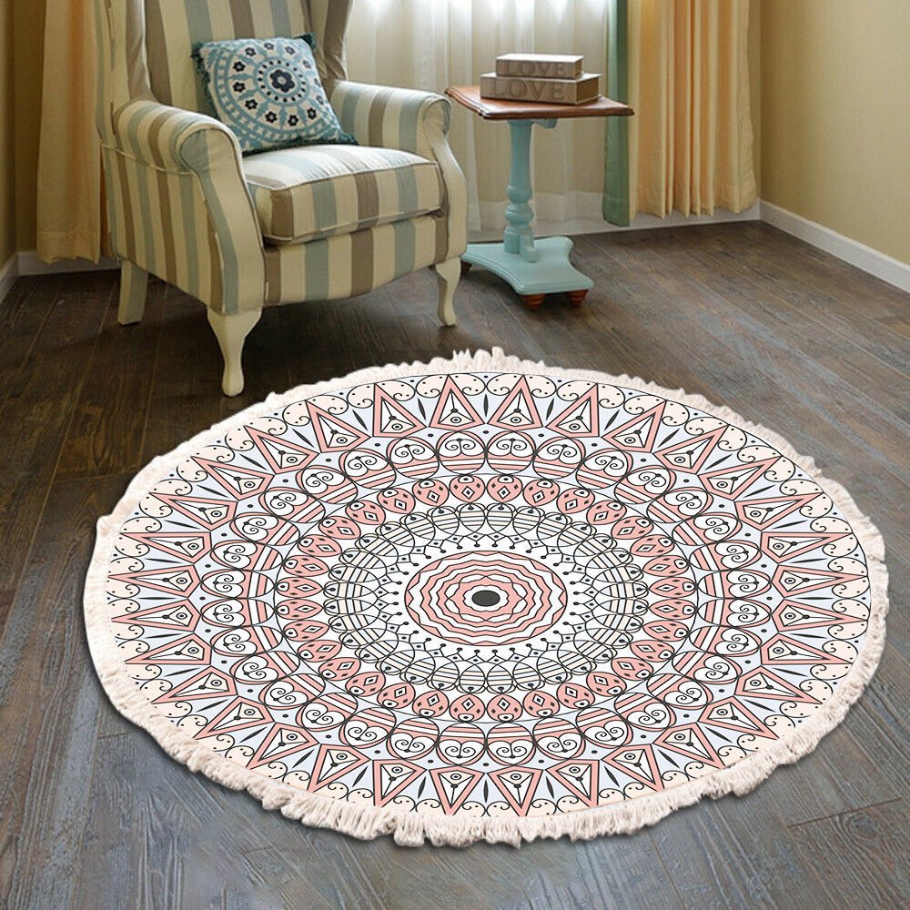 Bedside Mat - Fringe Print Round Rug - Casatrail.com