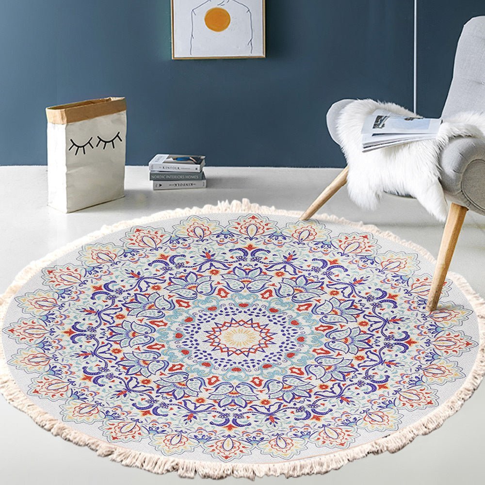 Bedside Mat - Fringe Print Round Rug - Casatrail.com