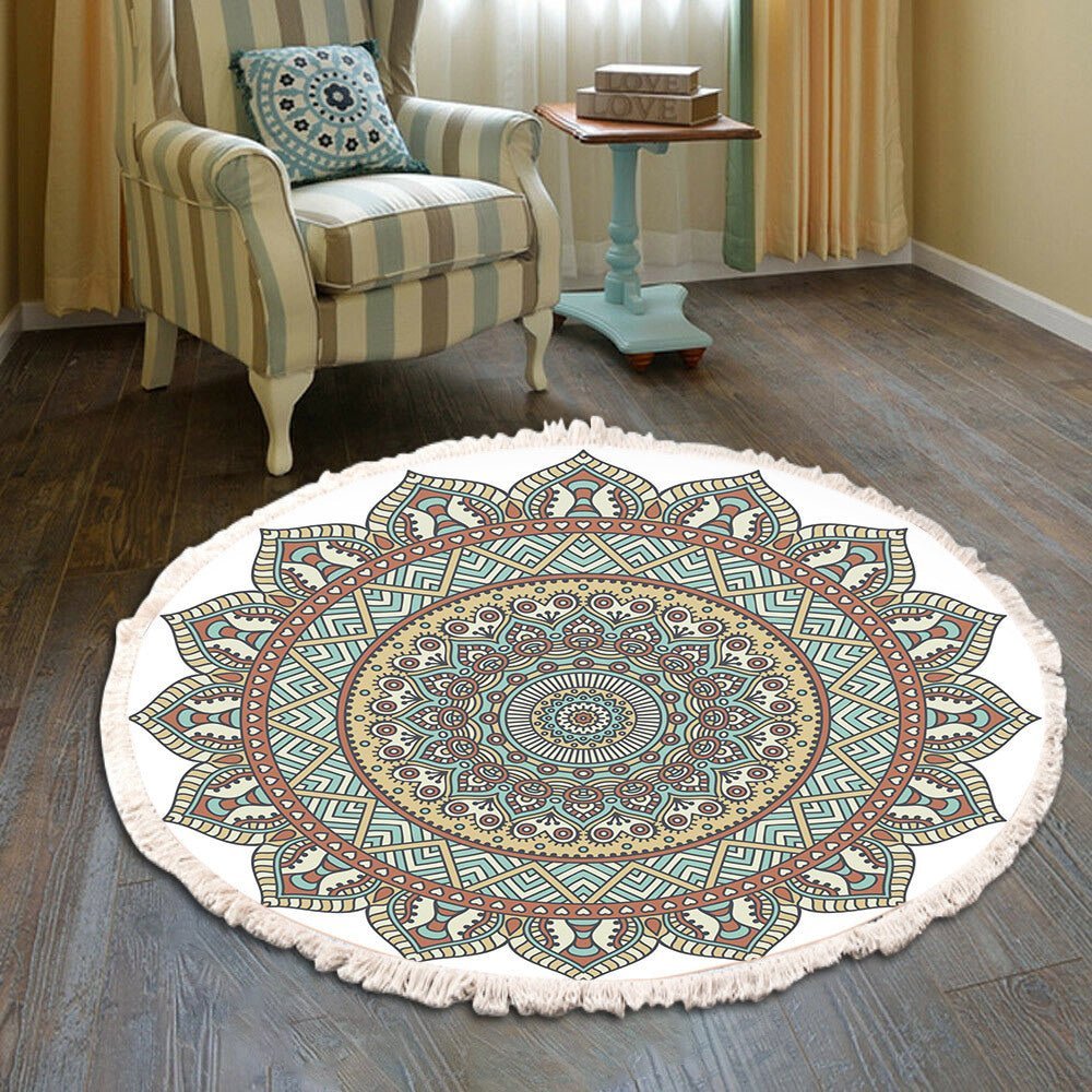 Bedside Mat - Fringe Print Round Rug - Casatrail.com