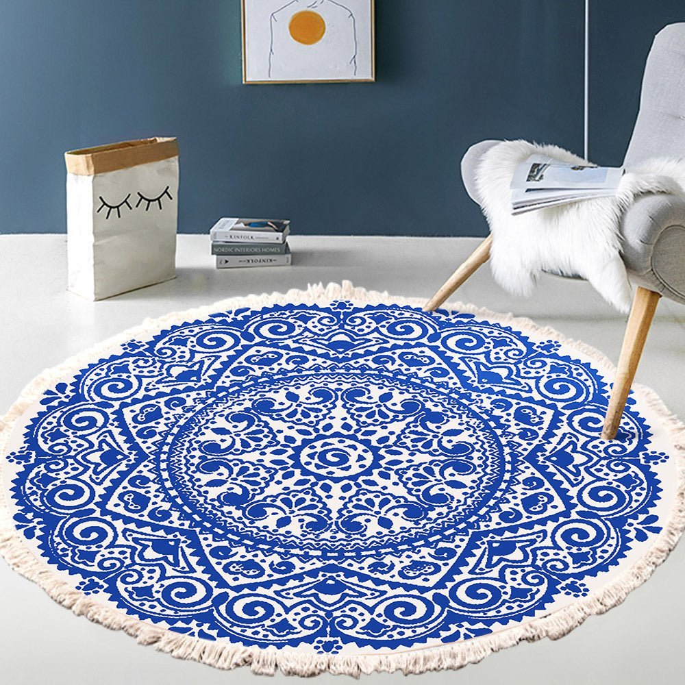 Bedside Mat - Fringe Print Round Rug - Casatrail.com