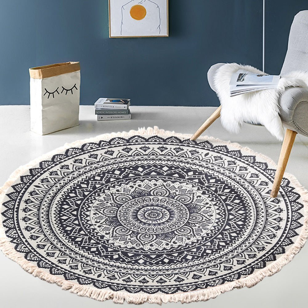 Bedside Mat - Fringe Print Round Rug - Casatrail.com