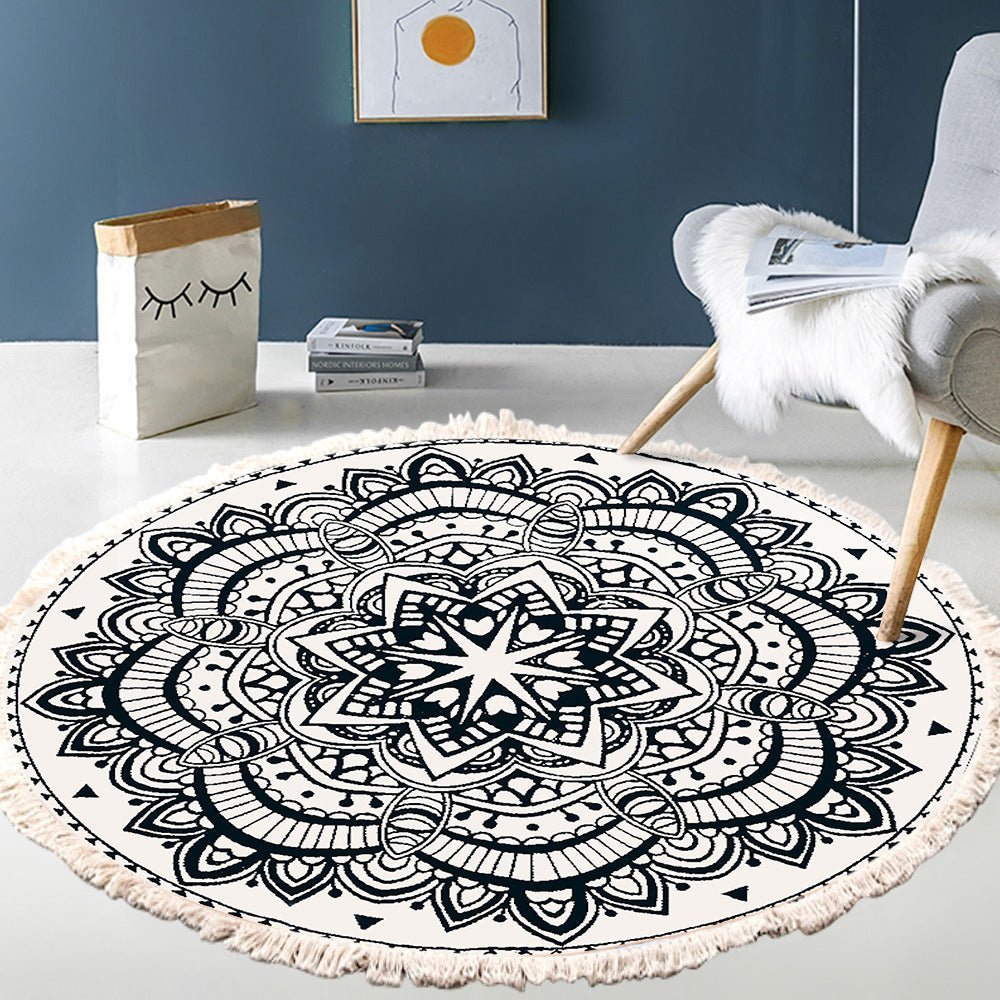 Bedside Mat - Fringe Print Round Rug - Casatrail.com