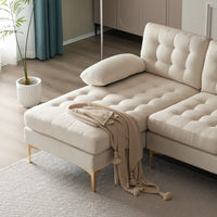 Thumbnail for Beige Indoor Sectional Sofa with U - shaped Armrest and Golden Feet - Casatrail.com