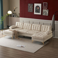 Thumbnail for Beige Indoor Sectional Sofa with U - shaped Armrest and Golden Feet - Casatrail.com