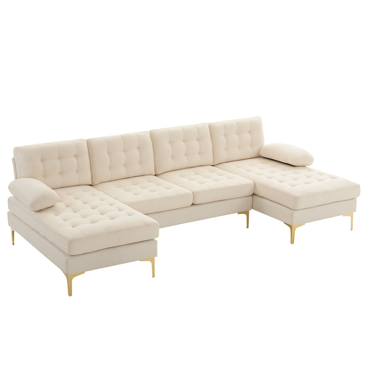 Beige Indoor Sectional Sofa with U - shaped Armrest and Golden Feet - Casatrail.com