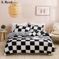 Thumbnail for Black And White Bedding Set - Grid Lattice Bed Linen - Summer Duvet Sets - Casatrail.com