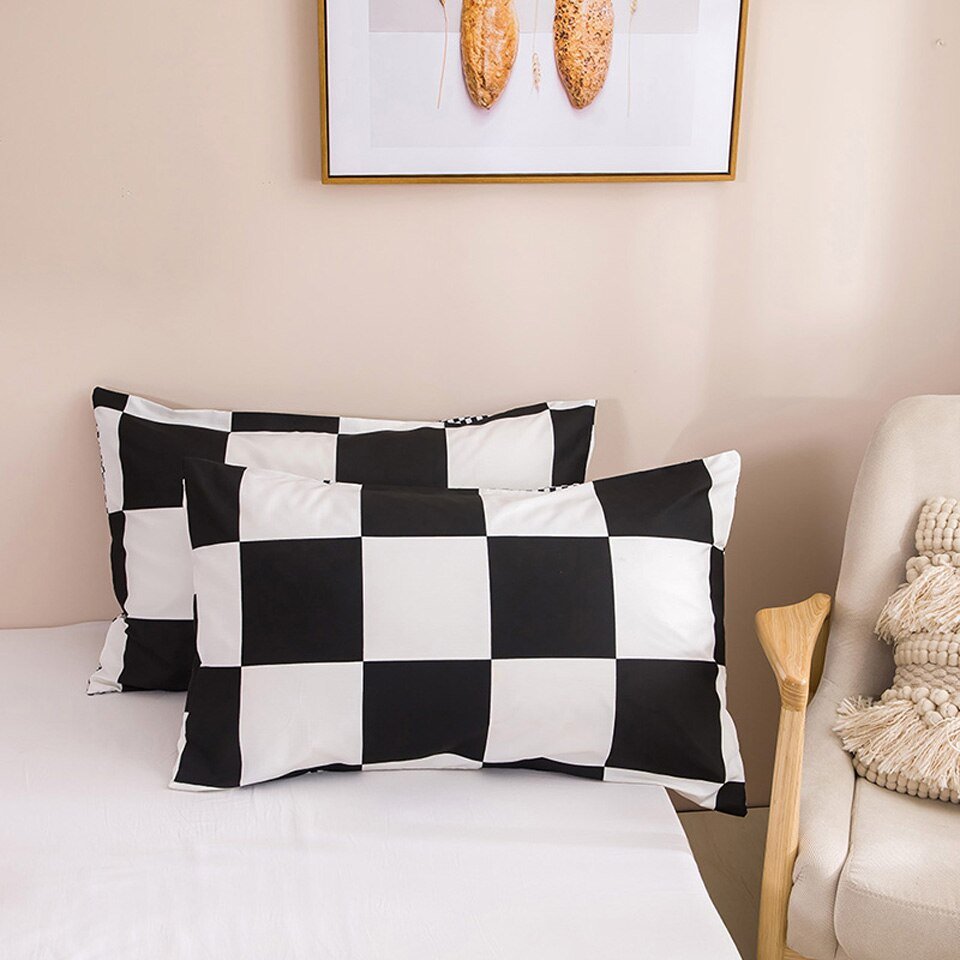 Black And White Bedding Set - Grid Lattice Bed Linen - Summer Duvet Sets - Casatrail.com