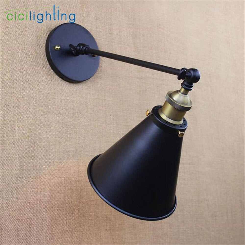 Black Funnel Metal Shade Wall Lights - 30cm Single Arm Swing - Casatrail.com