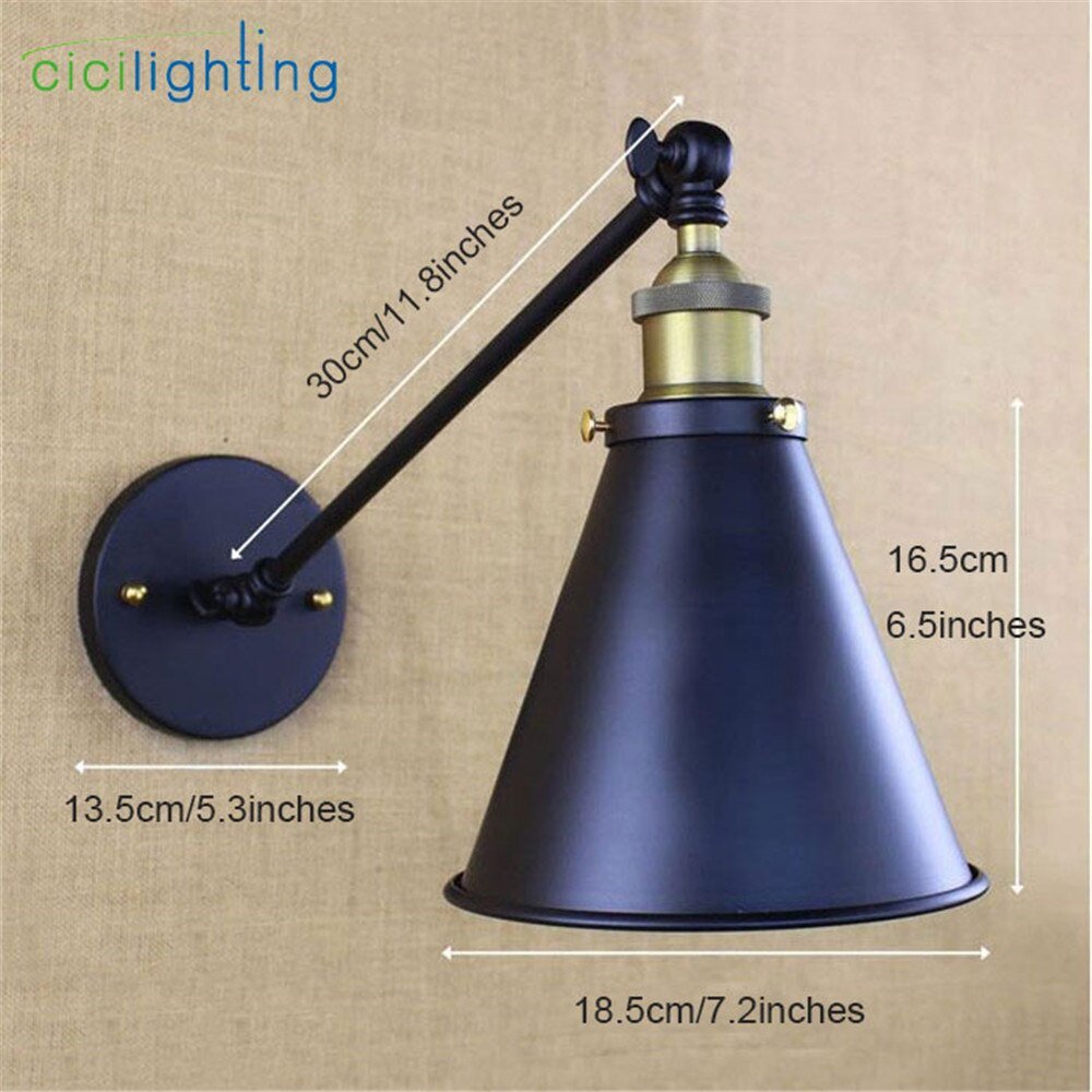 Black Funnel Metal Shade Wall Lights - 30cm Single Arm Swing - Casatrail.com