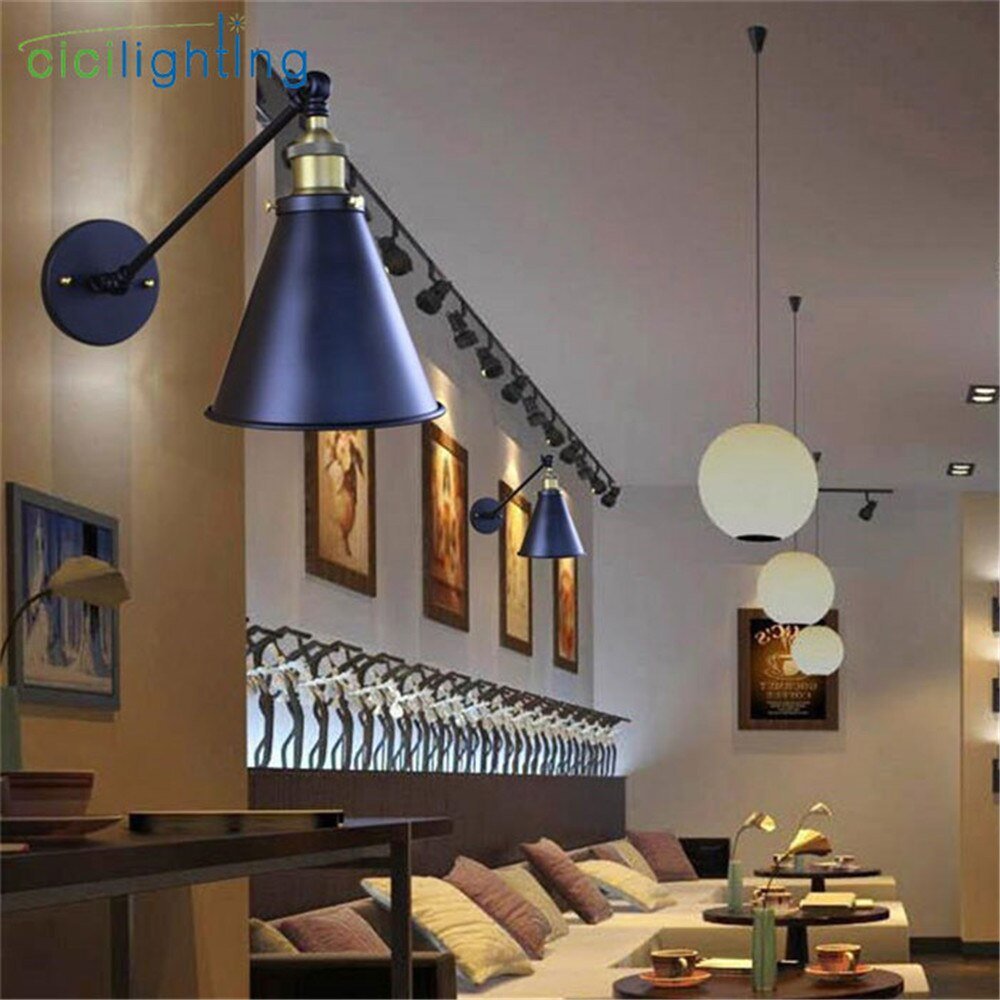 Black Funnel Metal Shade Wall Lights - 30cm Single Arm Swing - Casatrail.com