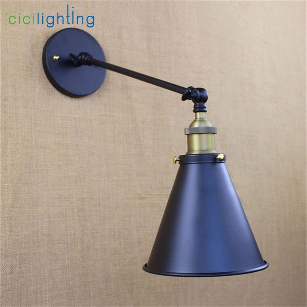 Black Funnel Metal Shade Wall Lights - 30cm Single Arm Swing - Casatrail.com