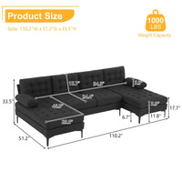 Thumbnail for Black Indoor Sectional Sofa with U - shaped Armrest - Casatrail.com