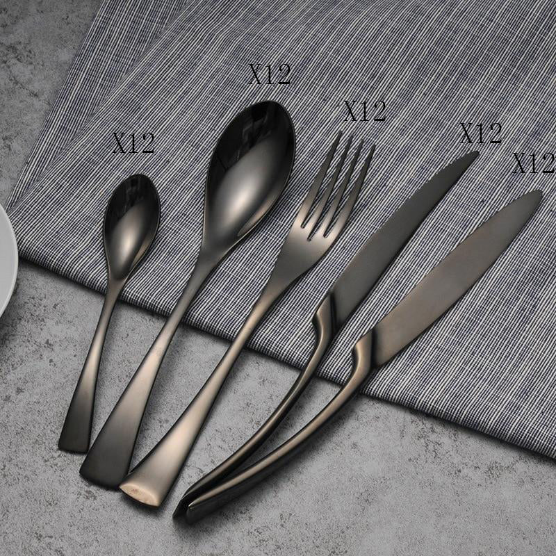 Black Stainless Steel Cutlery Set - Korean Style - Casatrail.com