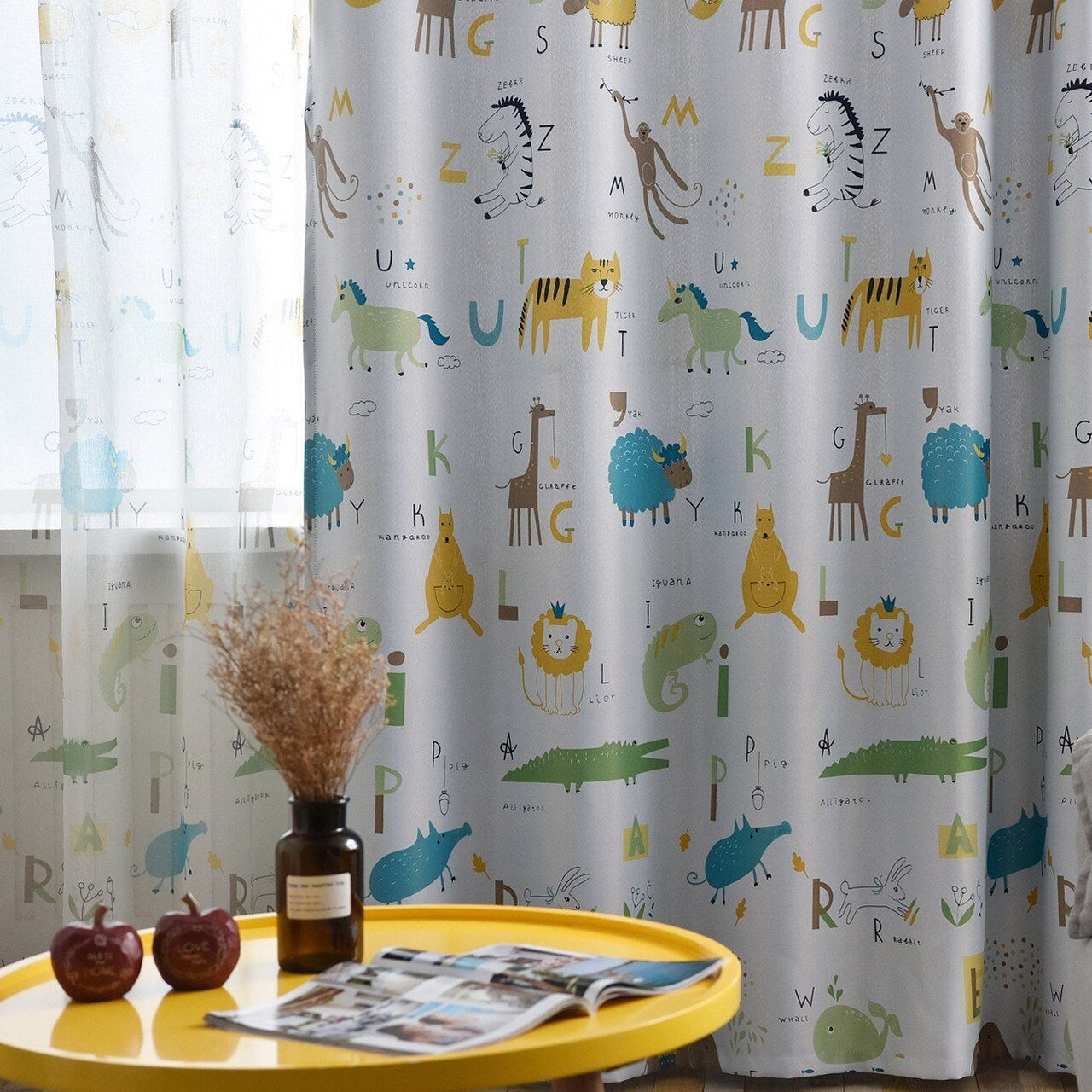 Blackout Animal Curtain with Lion and Elephant Print - Casatrail.com