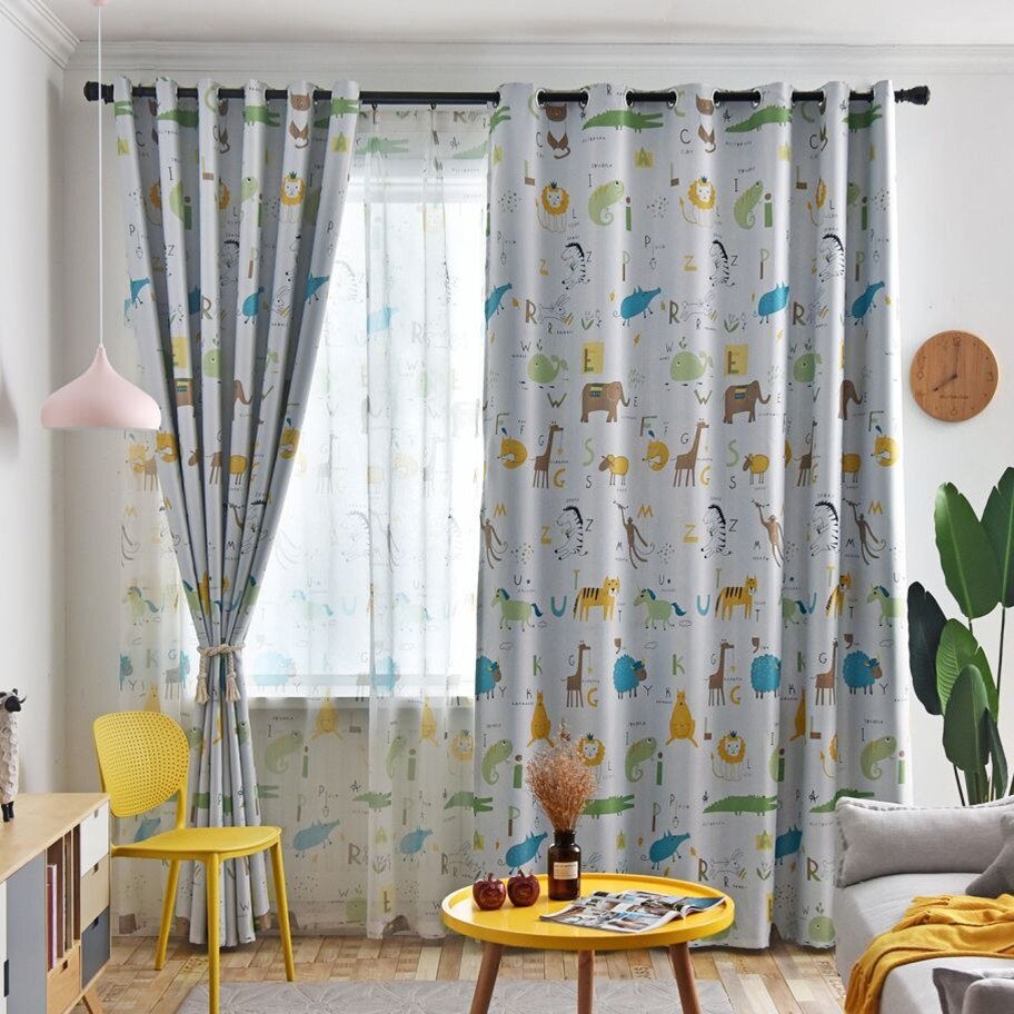 Blackout Animal Curtain with Lion and Elephant Print - Casatrail.com