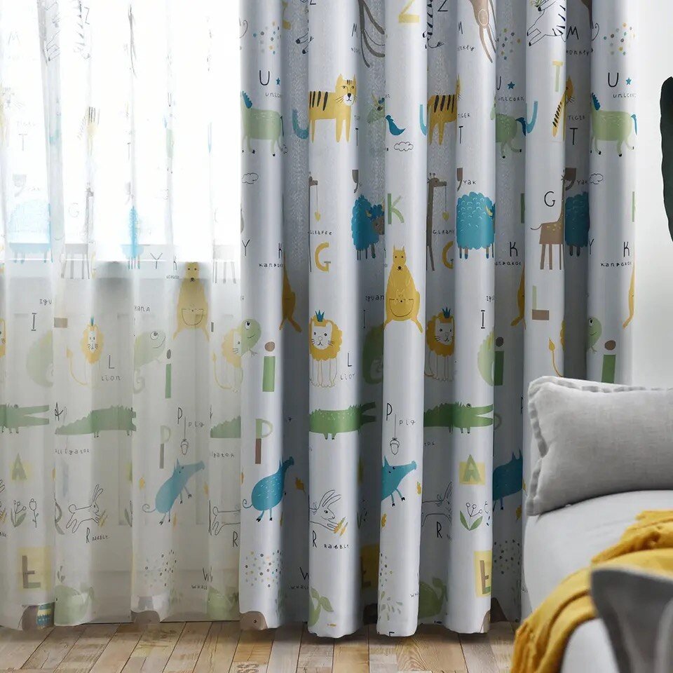 Blackout Animal Curtain with Lion and Elephant Print - Casatrail.com