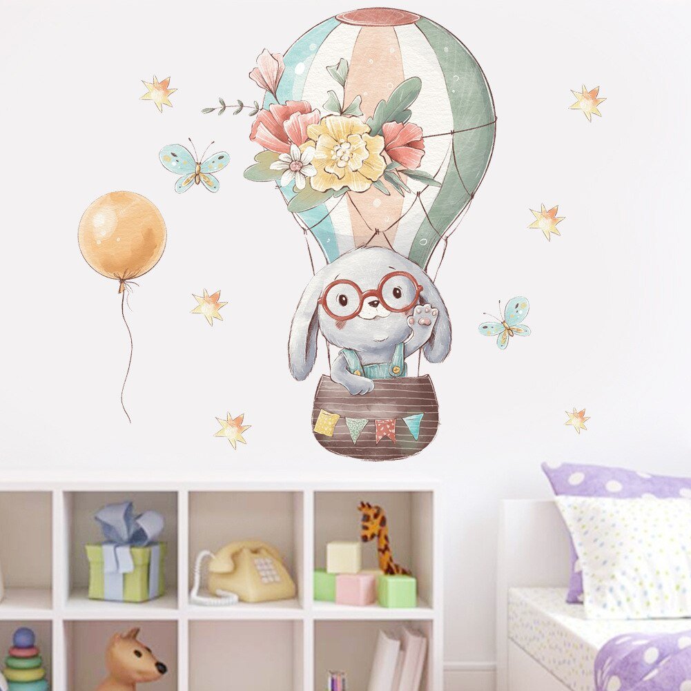 Bunny Balloon Nursery Wall Stickers - PVC Material - Casatrail.com