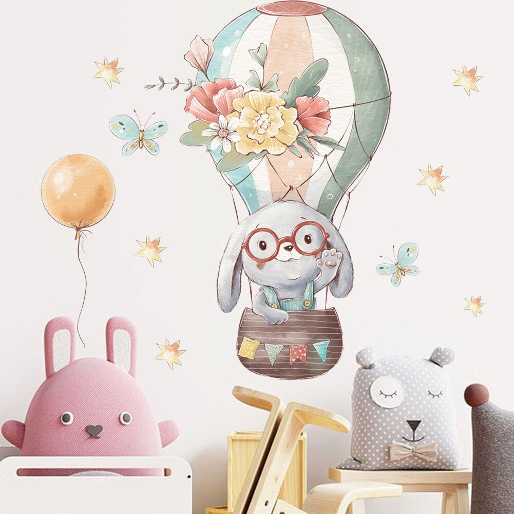 Bunny Balloon Nursery Wall Stickers - PVC Material - Casatrail.com