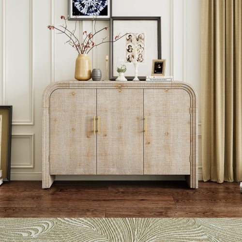 Vintage Minimalist Curved Sideboard With Gold Handles And Adjustable Partitions