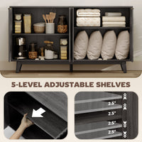 Thumbnail for Fluted Sideboard Buffet Cabinet With 4 Doors, 2 Adjustable Shelves, 5 Wood Legs