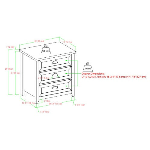 Transitional Farmhouse Framed 3-Drawer Nightstand With Cup Handles - Grey Wash