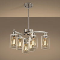 Thumbnail for 6-Light Brushed Nickel Industrial Glass Chandelier