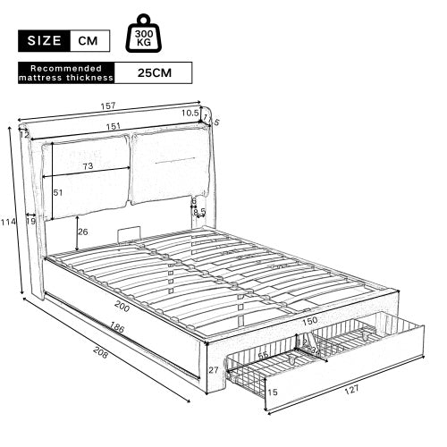 Upholstered King Size Hydraulic Bed