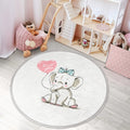 Nursery Elephant Patterned Kids Room Round Rug