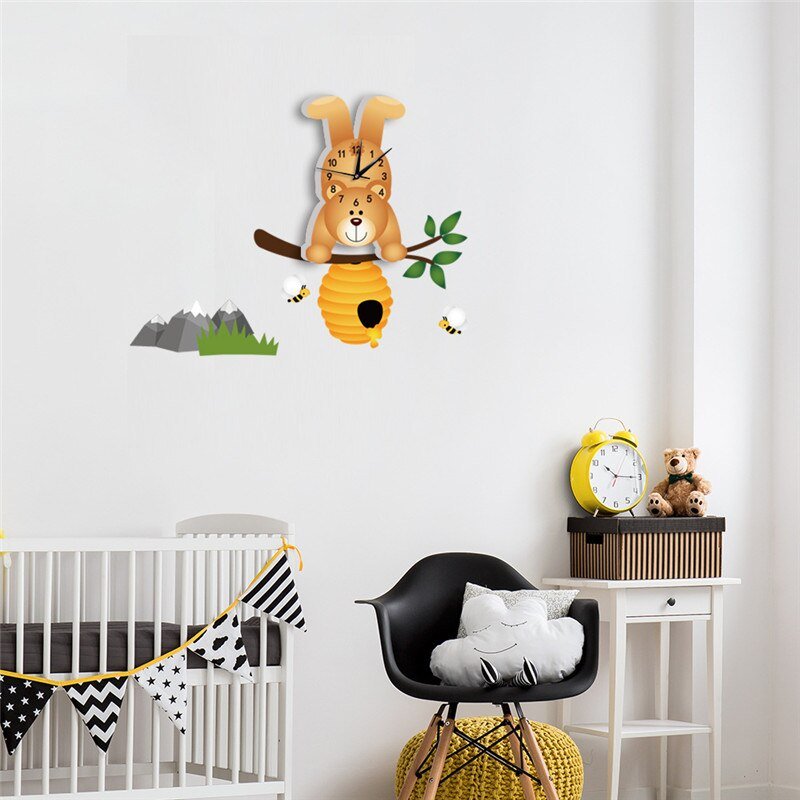 Cartoon Bear Wall Clocks for Kids Room DIY Decor - Casatrail.com
