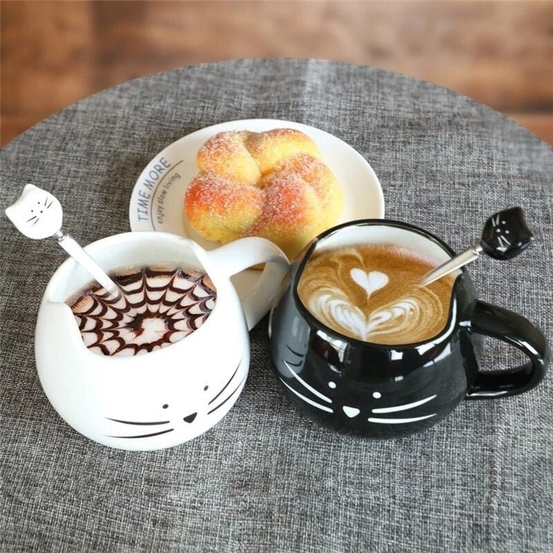 Cartoon Cat Coffee Mugs with Spoon - Casatrail.com