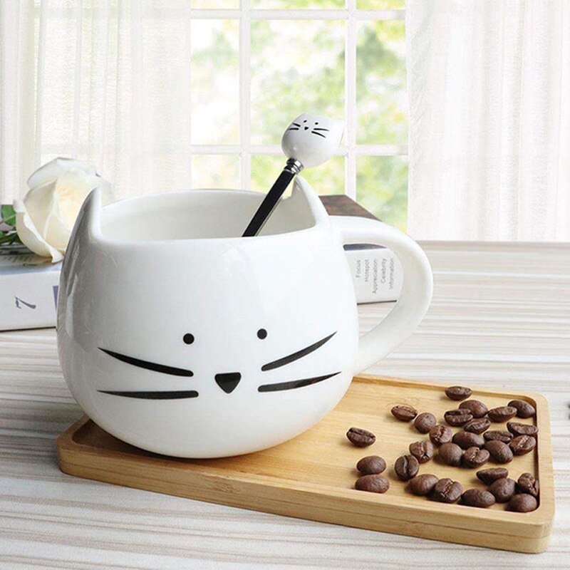 Cartoon Cat Coffee Mugs with Spoon - Casatrail.com