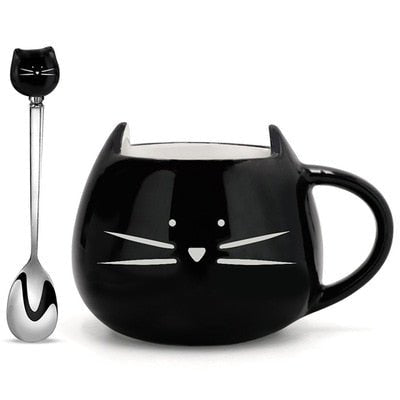 Cartoon Cat Coffee Mugs with Spoon - Casatrail.com